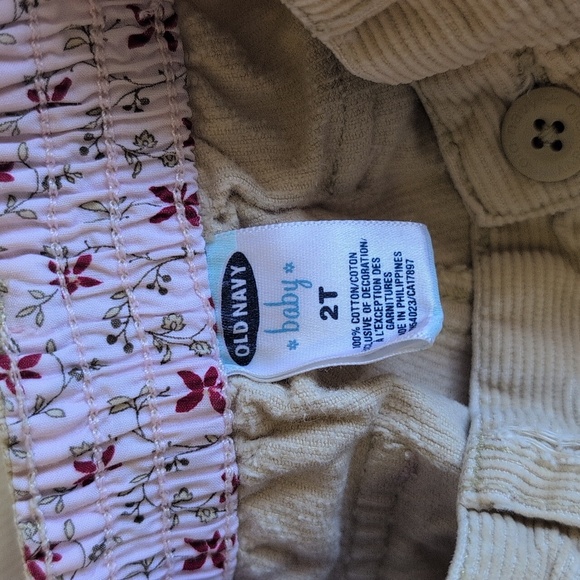 old navy beige cotton corduroy cargo pants with floral trim 2T toddler girls - Picture 5 of 11